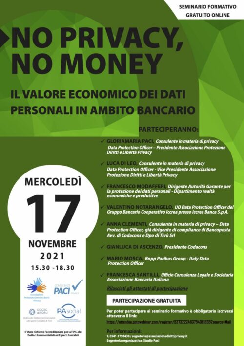 NO PRIVACY, NO MONEY! IL VALORE ECONOMICO DEI DATI PERSONALI IN AMBITO BANCARIO